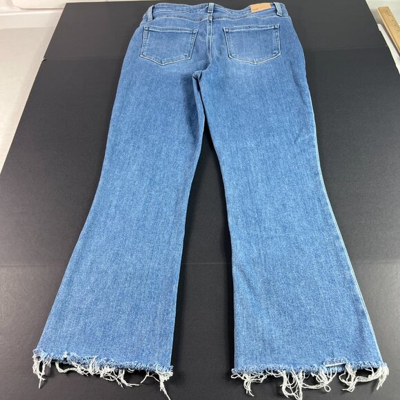 Paige Jeans Women 34x27* Claudine High Rise Crop Flare Blue Raw Hem Denim Tag 32 - Picture 10 of 16